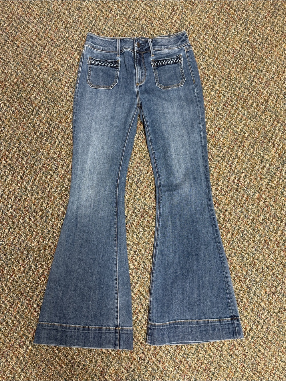 DRIFTWOOD Blue Flare Jeans with Braided Pocket Detail